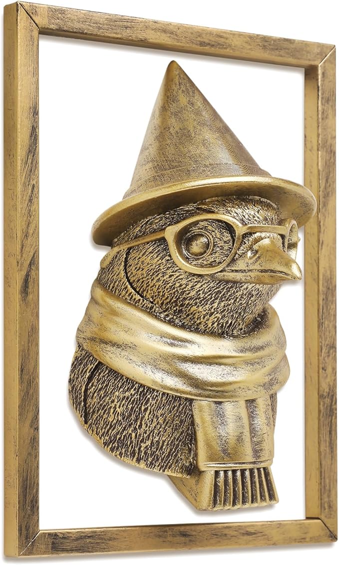 Animal Heads Wall Decor (Includes Metal Frame) Resin Animals Sculptures Head Wall Hanging Decoration Gold vintage Wall Sculpture for Living Room Bedroom Office (Penguin)