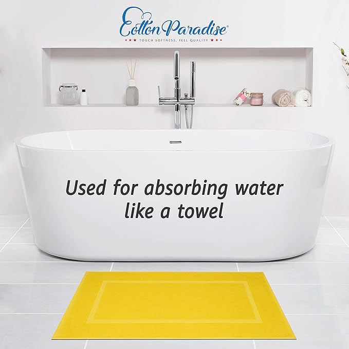 Cotton Paradise 100% Cotton Bath Mats for Bathroom Floor Set of 2 Pack, 20x34 Soft Absorbent Washable Quick Dry Tub Bathmat, Yellow Towel Bath Mat