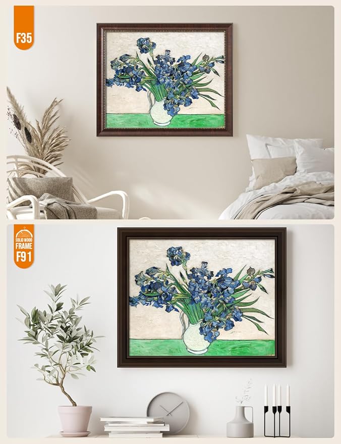 DECORARTS - Vase with Irises1889 - Vincent Van Gogh Giclee Prints w/Antique Brown Frame for Wall Decor. Picture Size: 20x16, Total Size w/Frame: 23x19