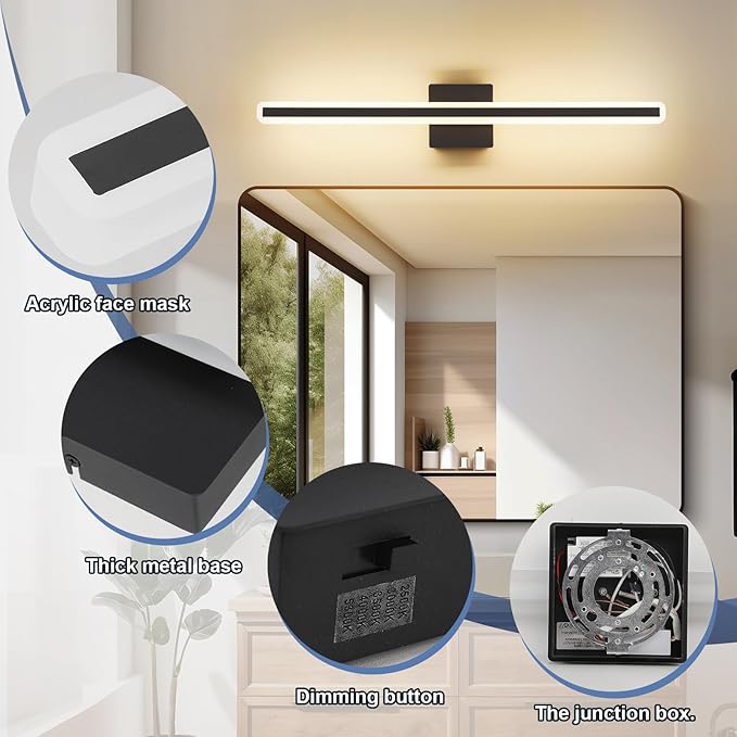 31.5 Inch 5 Color Adjustable Vanity Lights Over Mirror Vanity Lighting Fixtures for Bath Matt Black Bathroom Light Fixtures Over Mirror Black Led Modern Light Bar 5CCT