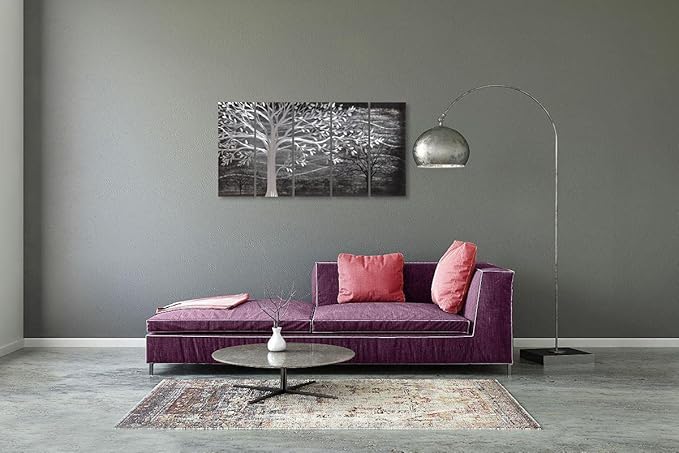 Yihui Arts Metal Tree Wall Decor Hand Grind On Aluminum Modern Abstract Nature Wall Art Contemporary Landscape Pictures for Living Room Bedroom Dinning