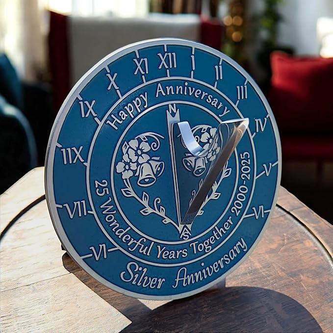 Anniversary Sundial Gift for 25th Silver Wedding Anniversary in 2025 - Recycled Metal Home Decor Or Garden Present Idea - Handmade in UK for Him, Her Parents Or Couples 25 Year Celebration