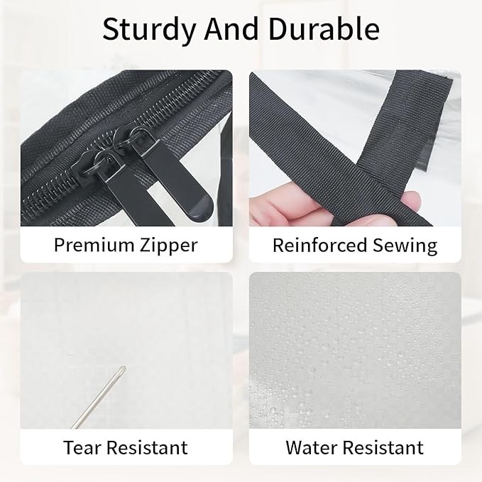 4 Pack-Extra Large Heavy Duty Moving Bags - Waterproof Storage Totes with Handles & Zippers, Foldable for College Dorm, Storage (Clear)