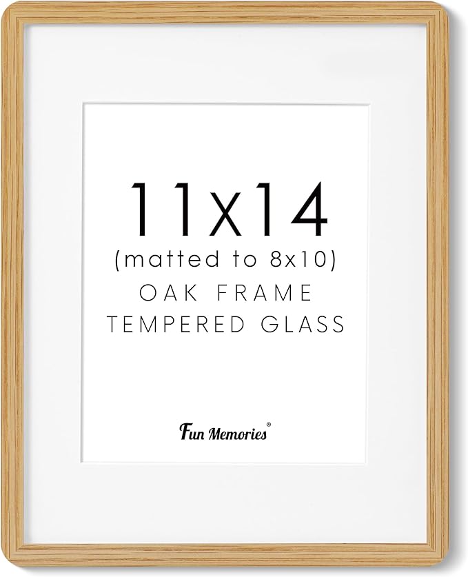 11x14 Picture Frame, Solid Oak Wood Frame 11 x 14 for Wall, Rustic Wooden Frames 11 by 14 with Tempered Glass, 11x14 Frame with Mat for 8x10, Home Decor Photo Frames 11"x14", Natural Oak Color, 1 Pack