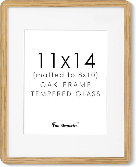 11x14 Picture Frame, Solid Oak Wood Frame 11 x 14 for Wall, Rustic Wooden Frames 11 by 14 with Tempered Glass, 11x14 Frame with Mat for 8x10, Home Decor Photo Frames 11"x14", Natural Oak Color, 1 Pack