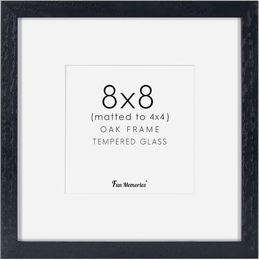 8x8 Oak Wood Picture Frame in Black, 8"x8" Photo Frame for Wall, Square Frames 8x8 with Stand for Tabletop Display, Real Tempered Glass, 8 x 8 Picture Frames (Black Color, 1 Pack)