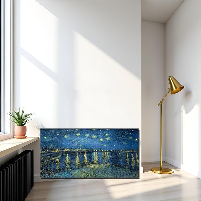 Large Artwork Starry Night Over the Rhone Van Gogh Girls Room Wall Art Famous Painting Canvas Print Blue Poster for Dining Room Hallway Office Wall Decor Framed 20x40inch