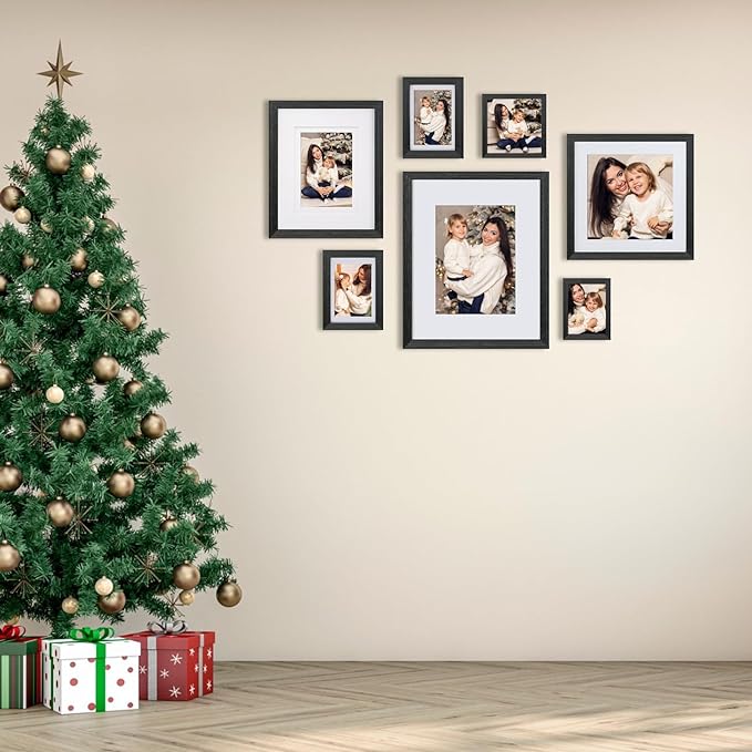 Egofine 8x10 Picture Frames Set of 4, Made of Solid Wood Covered by Plexiglass 4x6 and 5x7 with Mat or 8x10 without Mat, for Table Top Display and Wall Mounting Photo Frame Rustic Black