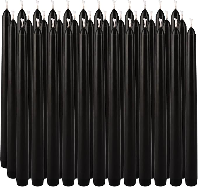 36-Pack 10-Inch Black Taper Candles - Drip-Free Unscented, Long Burning for Dinner Parties, Halloween, Home Decor, Spells & Rituals, Meditation, Prayer (25.4 cm)