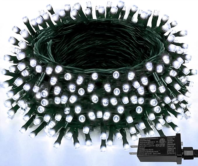 Upgraded 99FT 300 LED Christmas Lights Outdoor & Indoor, Memory Function & Timer & 8 Modes, Mini Green Wire Waterproof Fairy Lights for Christmas Tree Holiday Party Garden Decorations (Cool White)