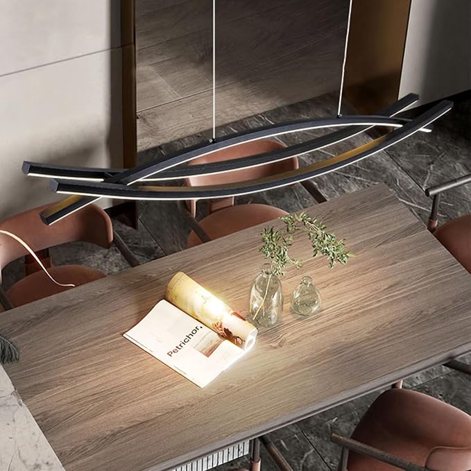 Modern Pendant Light - 39.37" LED Dimmable Chandelier for Kitchen Island & Dining Room, Adjustable Height with Remote