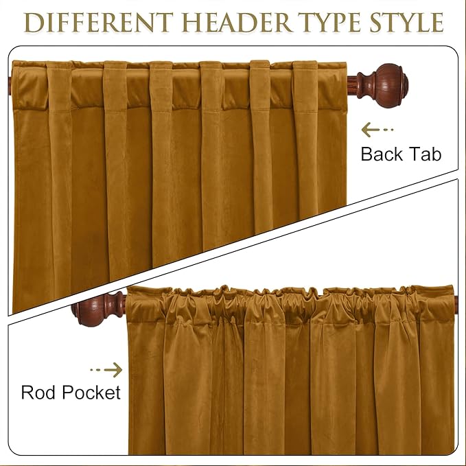 StangH Mustard Gold Velvet Curtains, 90 inches Long Living Room Light Blocking Bedroom Drapes Thermal Insulated Noise Reducing Sliding Door Panels, W52 x L90, 2 Panels