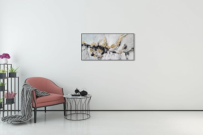 Yihui Arts Black White Gold Canvas Wall Art Hand Painted Abstract Painting Modern Decor