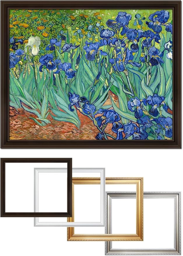 DECORARTS - Irises in the Garden, Vincent Van Gogh Art Reproduction. Acid Free Cotton Canvas Giclee Print w/Bronze Frame&Mat for Wall Decor.