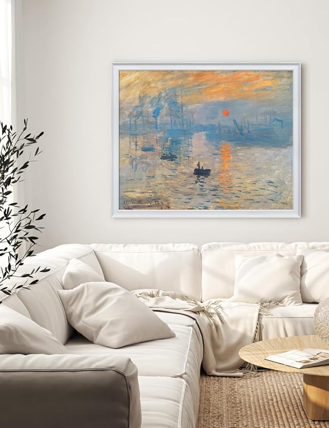 DECORARTS - Claude Monet Impression Sunrise, Large Framed Wall Art, Canvas Size 28x35, Outer Dimensions Larger With Customizable Solid Wood Frames, Giclee Canvas Print, Made in USA