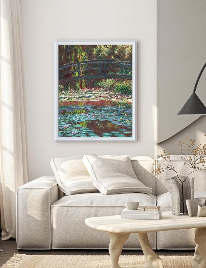 DECORARTS - Claude Monet Water Lily Pond, Large Framed Wall Art, Canvas Size 28x35, Outer Dimensions Larger With Customizable Solid Wood Frames, Giclee Canvas Print, Made in USA