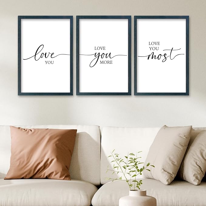 SRSZHIYUE Love Theme Sign I Love You More Most Wall Decor 16"×11" Prints Set of 3 Framed Wood Romantic Couples Modern Above Over Bed for Master Bedroom Simple Hanging Decoration (Black)