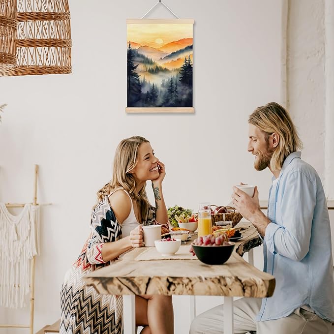 FITIE Misty Foggy Mountain Forest Canvas Wall Art Poster, Nature Room Decor, Retro Sunset Forest Landscape Scenic Wall Decor Prints for Home Bedroom Living Room, 12x16 Inches