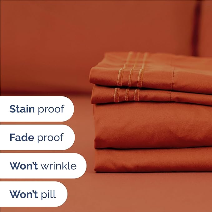 King Size 4 Piece Sheet Set - Comfy Breathable & Cooling Bed Sheets Set - Hotel Luxury Bedding for Women, Men, Kids & Teens - Deep Pockets, Easy-Fit, Super Soft & Wrinkle Free - Oeko-Tex - Terracotta