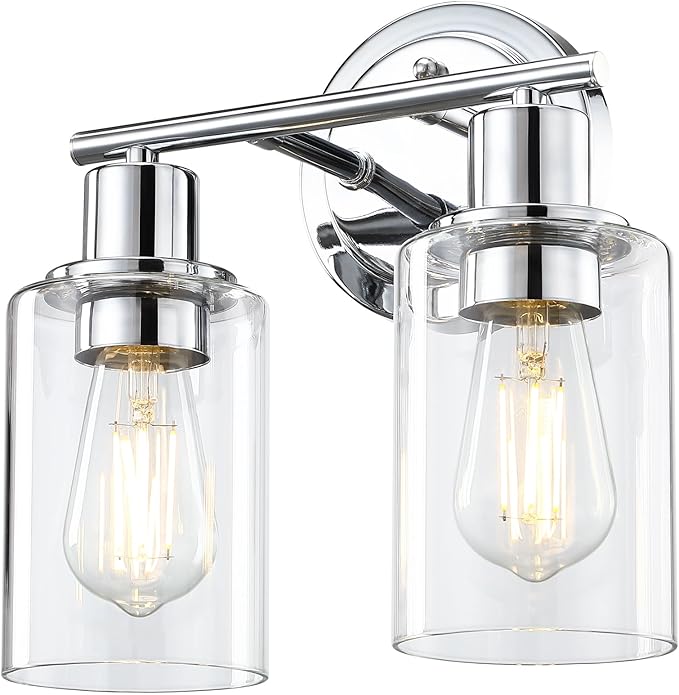 2-Light Chrome Bathroom Vanity Light Fixture Over Mirror,Chrome Vanity Lights for Bathrooms,2 Bulb Bathroom Wall Light Over Sink