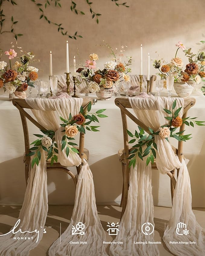 Ling's moment 10Ft Ivory Cheesecloth Table Runner Beige Cream White Table Runners Gauze Semi-Sheer Tablecloth for Wedding Party Bridal Shower Decor