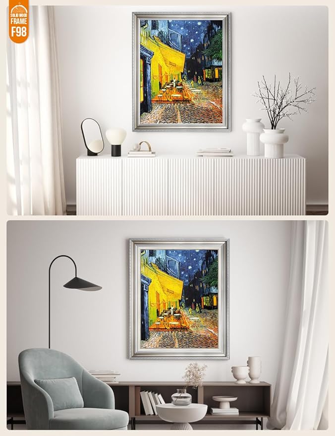 DECORARTS - Cafe Terrace at Night by Vincent Van Gogh, Giclee Print on Acid-Free Cotton Canvas, Customizable Solid Wood Frame Options, Picture Size: 30x24, Made in USA