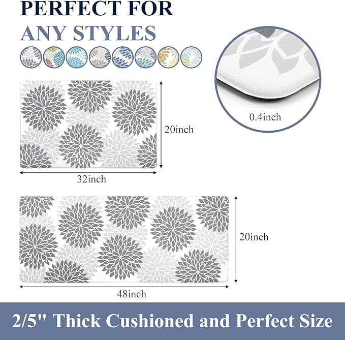 HEBE Anti Fatigue Kitchen Rug Sets 2 Piece Non Slip Kitchen Mats for Floor Cushioned Kitchen Rugs and Mats Waterproof Comfort Standing Mat Runner for Kitchen,Home Office,Sink,Laundry