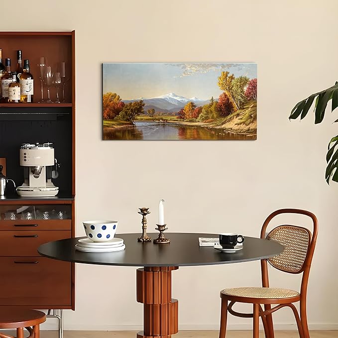 crmotu Fall Large Wall Art, Autumn Landscape Canvas Painting, Countryside Mountain River Art Prints, Natural Scenery Vintage Wall Decor Living Room Bathroom Bedroom Aesthetic Decor Pictures 20"X40"