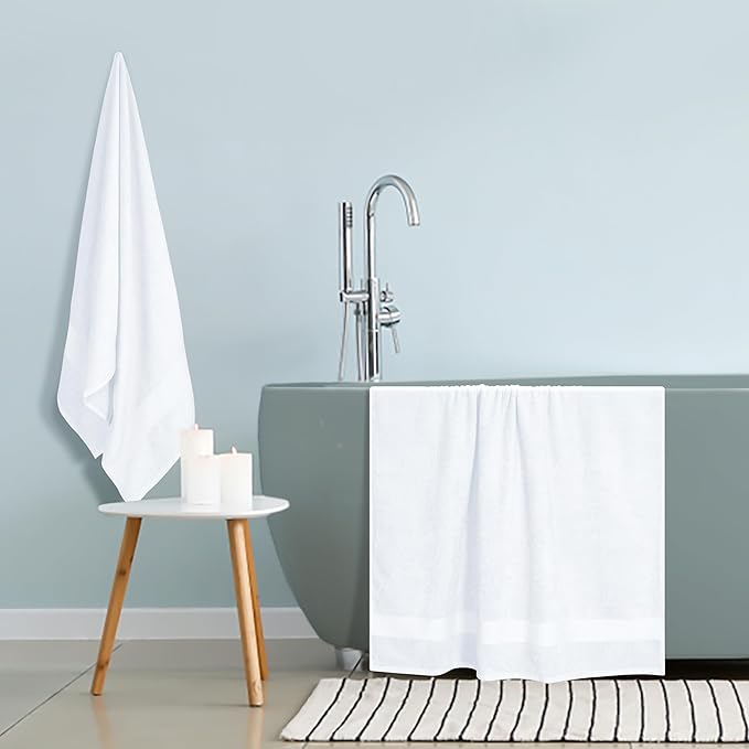 GLAMBURG Premium Cotton Oversized 2 Pack Bath Sheet 35x70-100% Pure Cotton - Ideal for Everyday use - Ultra Soft & Highly Absorbent - Machine Washable - White