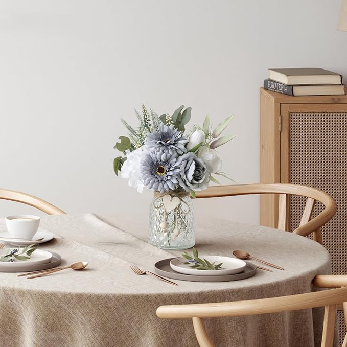 Leftover Fake Flowers in Vase with a Flower Arrangement,Silk Artificial Flowers in Vase,Dining Table Centerpiece Decor,Flower Arrangements for Home Decor,Kitchen Decor