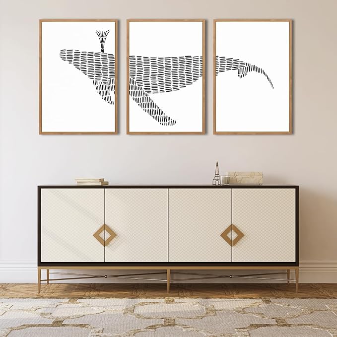 ANHUIB Large Abstract Wall Art Black and White Wall Decor 16x24 Inch Framed Minimalist Line Art Prints Whale Paintings Set of 3 for Living Room Bedroom Office
