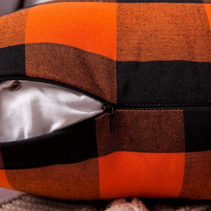 MIULEE Fall Throw Pillow Covers Halloween Pack of 2 Buffalo Check Farmhouse Checker Plaids Accent Polyester Linen Outdoor Cushion Case for Sofa Couch Orange and Black 22 x 22 Inch