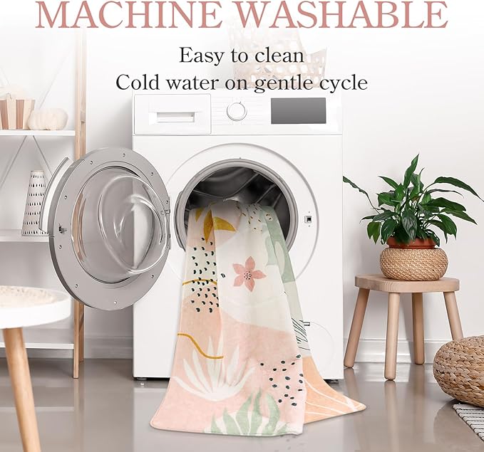 Lahome Pink Rug Machine Washable Area Rugs - 6x9 Non-Slip Large Living Room Rug Lightweight Throw Soft Carpet for Bedroom, Boho Botanical Print Ultra-Thin Indoor Rug for Classroom Nursery Dining Room