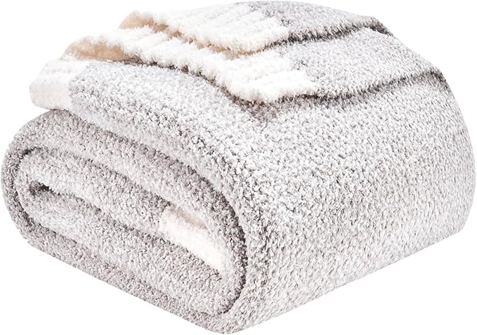 CozeCube Melange Blanket, Ultra Soft Grey and White Throw Blanket, Warm Cozy Knit Fuzzy Plush Reversible Throw for Couch Bed Sofa, 60"X80"