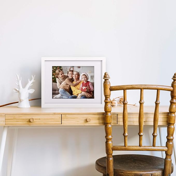 Egofine 8x10 Picture Frames Set of 4, Made of Solid Wood Covered by Plexiglass 4x6 and 5x7 with Mat or 8x10 without Mat, for Table Top Display and Wall Mounting Photo Frame White