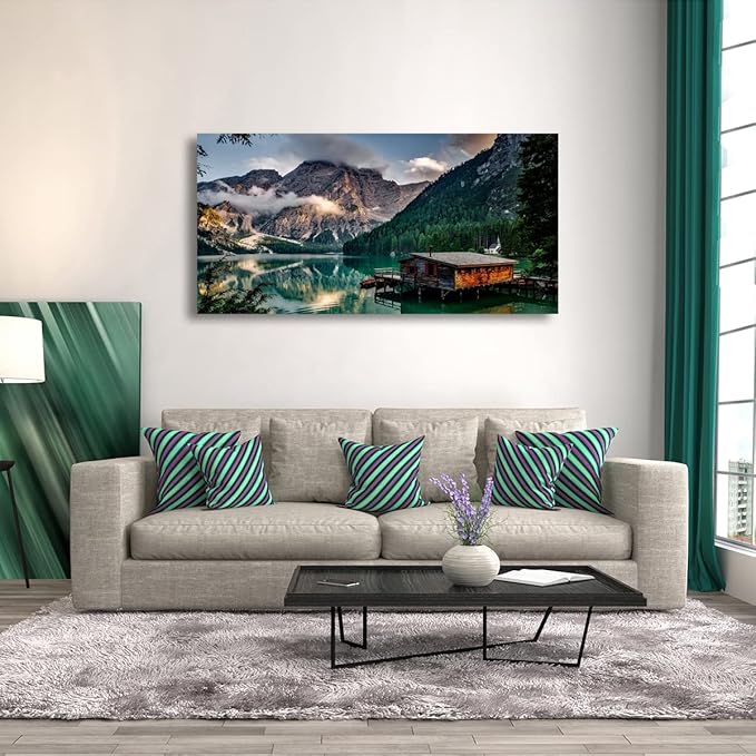 Lake Water Natural Scenery Pictures Canvas Wall Art For Living Room Bedroom Wall Decor,Mountain Wall Art Print Paitnings for Home Decor,Morden Artwork Forest Canvas Art,Ready to Hang-20x40Inches