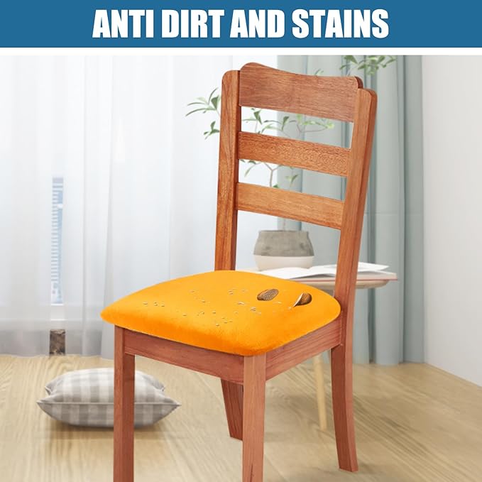 Smiry Velvet Seat Covers for Dining Room Chair Set of 6, Stretch Fit Removable Washable Chair Seat Cushion Protector Slipcovers with Ties, Mustard Yellow