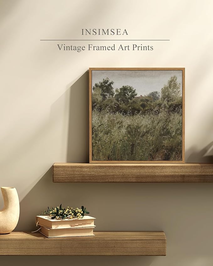 InSimSea Square Framed Canvas Wall Art, Vintage Farmhouse Natural Field Wall Art Prints, Desk Decor, Classical Oil Paintings Home Decor for Bedroom Living Room, Kitchen, Office 12"x12"