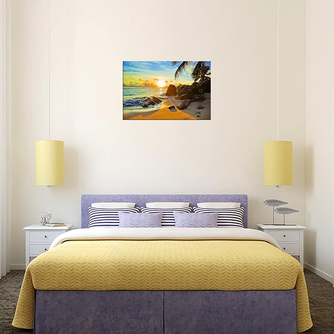 XXMWallArt FC1369 Canvas Wall Art Tropical Beach at Sunset Seascape Picture Paintings Artwork Prints Framed Ready to Hang for Home Office Bedroom Living Room Bathroom Kitchen Wall Decor