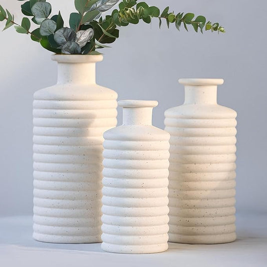 Ceramic Vase Set, Cream White Vases Home Decor, Boho Rustic Farmhouse Vase for Pampas Grass Fresh Flowers, Modern Vases for Living Room, Bedroom, Bathroom, Entryway, Dresser Table Decor