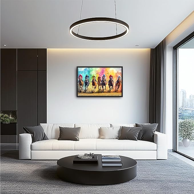 Framed Large Wall Art for Living Room, Horse Racing Canvas Wall Decor, Large Horse Picture Framed Painting, Modern Artwork for Bedroom Office 36L'' × 24W''