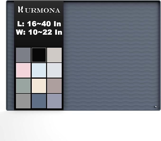 URMONA 19'' x 12'' Waterproof Silicone Under Sink Mat Cabinet and Counter Protector, Shelf Liner for Kitchen and Bathroom, Storage and Organizers, Litter Mat, Pet Cat Puppy Essentials（Charcoal）