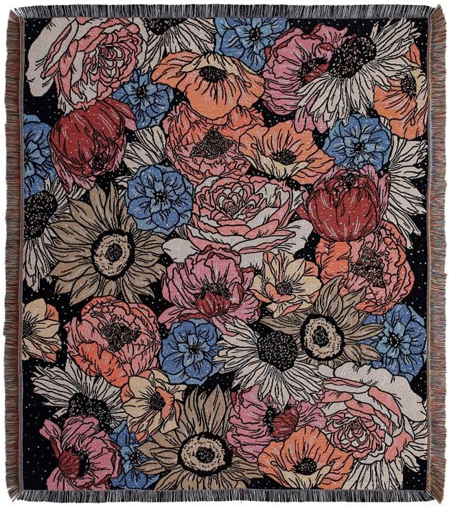 Boho Throw Blanket Reversible Cotton Bohemian Tapestry Hippie Room Decor Double Sided (Boho Flower Dark 50"x60")