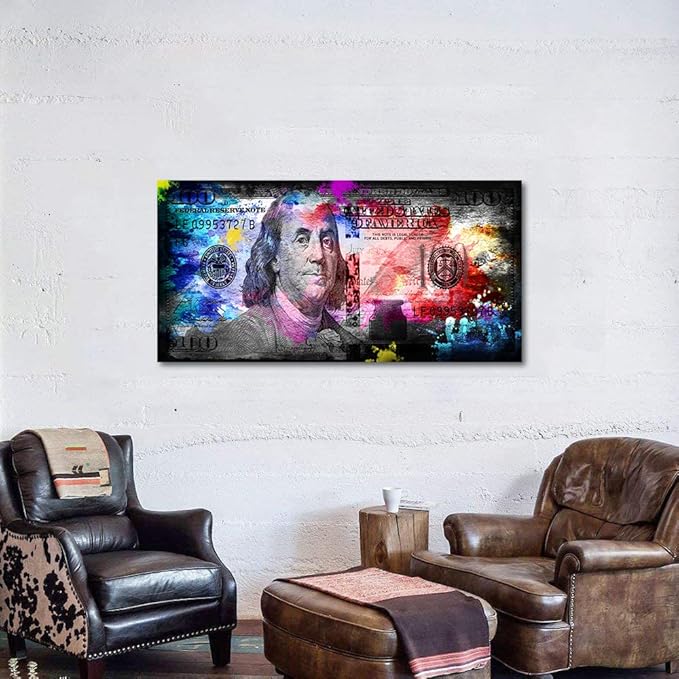 Money Collection for Office Home Decor 100 Dollars Bill Wall Art Canvas Print Money Pop Art Entrepreneur Motivational 100 Bill Cash Artwork Posters Inspiring Canvas Art Framed Easy to Hang - 40"Wx20"H