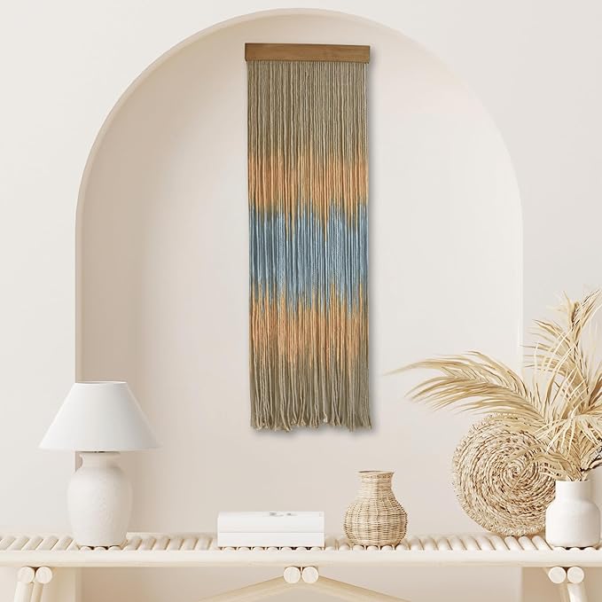 Knots & Beyond Gray Colored Macrame Wall Hanging, Yoga Tapestry Wall Hanging, Boho Yarn Wall Art, Modern Bohemian Wall Decor, Quantity 1, 12" x 37"