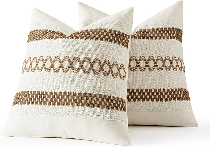 MIULEE Set of 2 Coco Brown Boho Decorative Pillow Covers 18x18 Inch Farmhouse Rustic Couch Throw Pillows Modern Spring Cotton Cushion Covers Retro Cute Macrame Woven Home Decor for Bed Sofa Chair