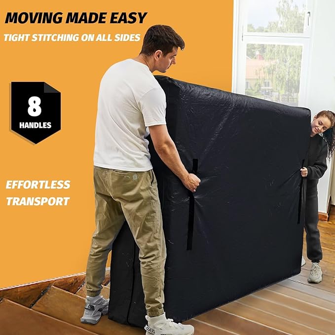 BETU Mattress Bags for Moving, Mattress Protector Waterproof Mattress Cover Crib Size Storage Bags with 8 Heavy-Duty Handles and Zipper for Bed Extra Thick Large Reusable (52"x28"x6.5" Black)