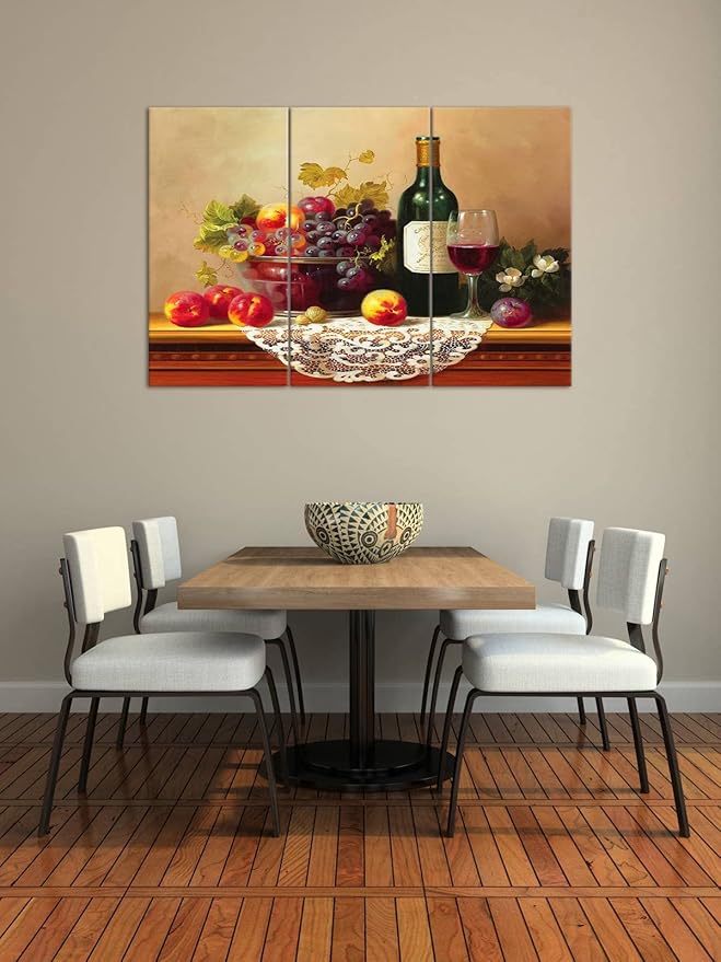 Retro Wine Pictures for Kitchen, PIY Vibrant Fruits Wall Art for Dining Room, Canvas Prints Oil Painting Reproduction of Vintage (Waterproof Artwork, Ready to Hang, 16x32x3 Extra Large)