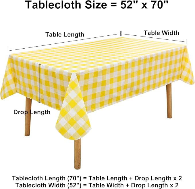 misaya Rectangle Waterproof Vinyl Table Cloth, Buffalo Flannel Backed Tablecloth, Wipeable Plastic Table Cover for Dinner, Kitchen, Outdoor (52" x 70", Yellow and White)