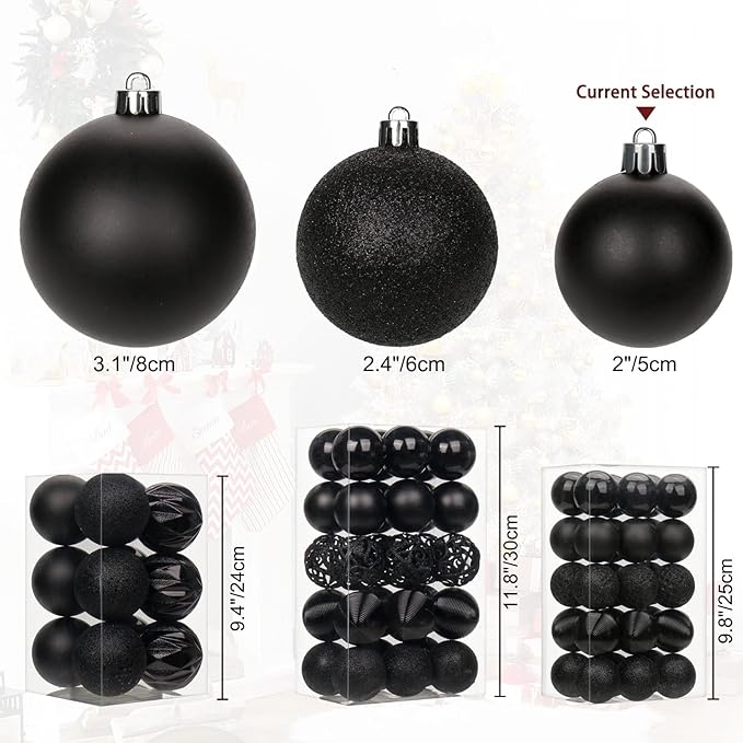 30PCS Shatterproof Black Christmas Tree Ball Ornaments for Holiday Decor